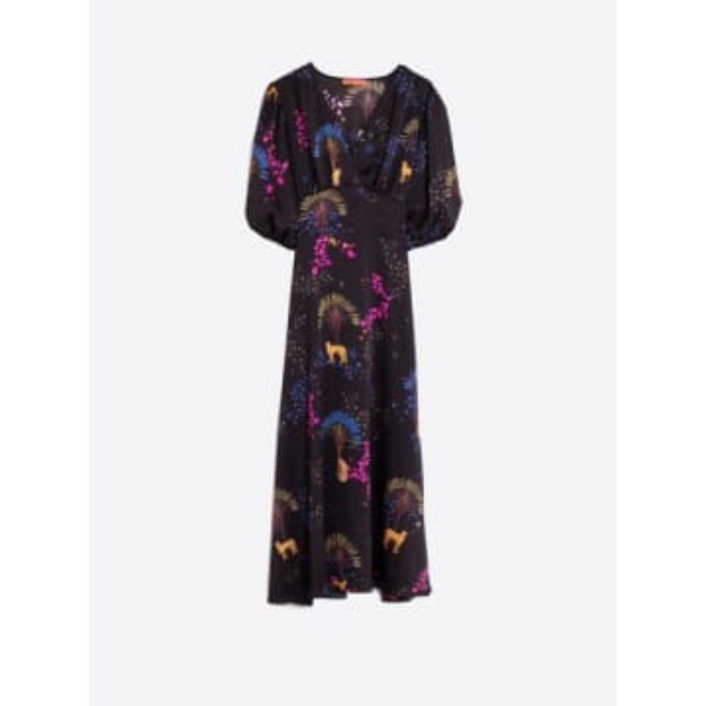 NWT VILAGALLO Natasha Crepe Dress Black Cheetah Printed